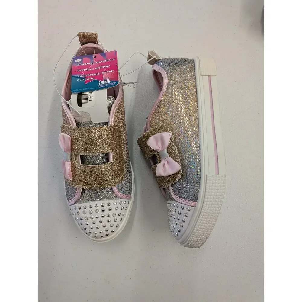Crystal Stars Girls Glitter Sneakers Pink Gold Rhinestone Hook & Loop Shoes Siz1